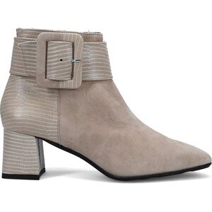 NWT Ron White Lana Cashmere Suede & Pearlized Embossed Lizard Buckle Bootie Lamb